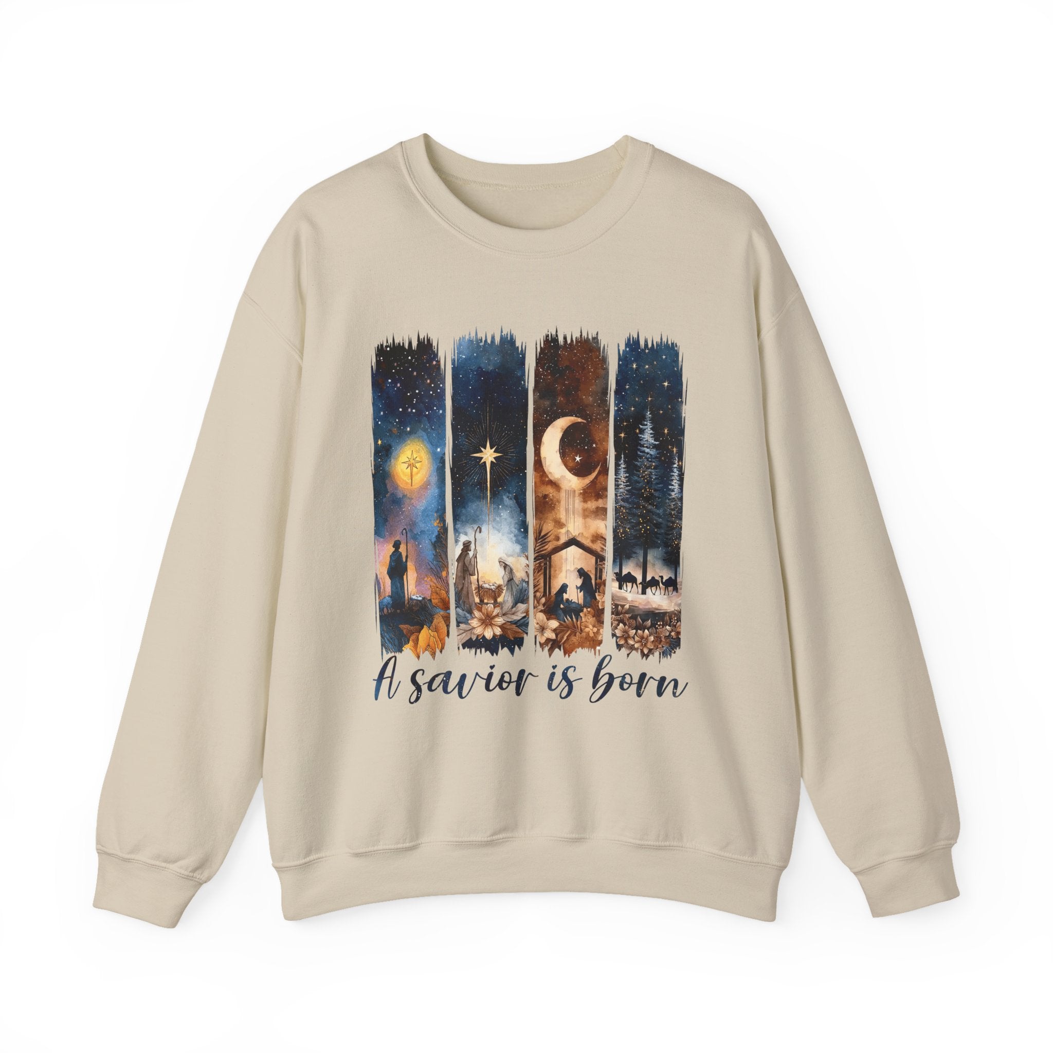 Christmas Nativity Crewneck Sweatshirt — "A Savior Is Born" Graphic