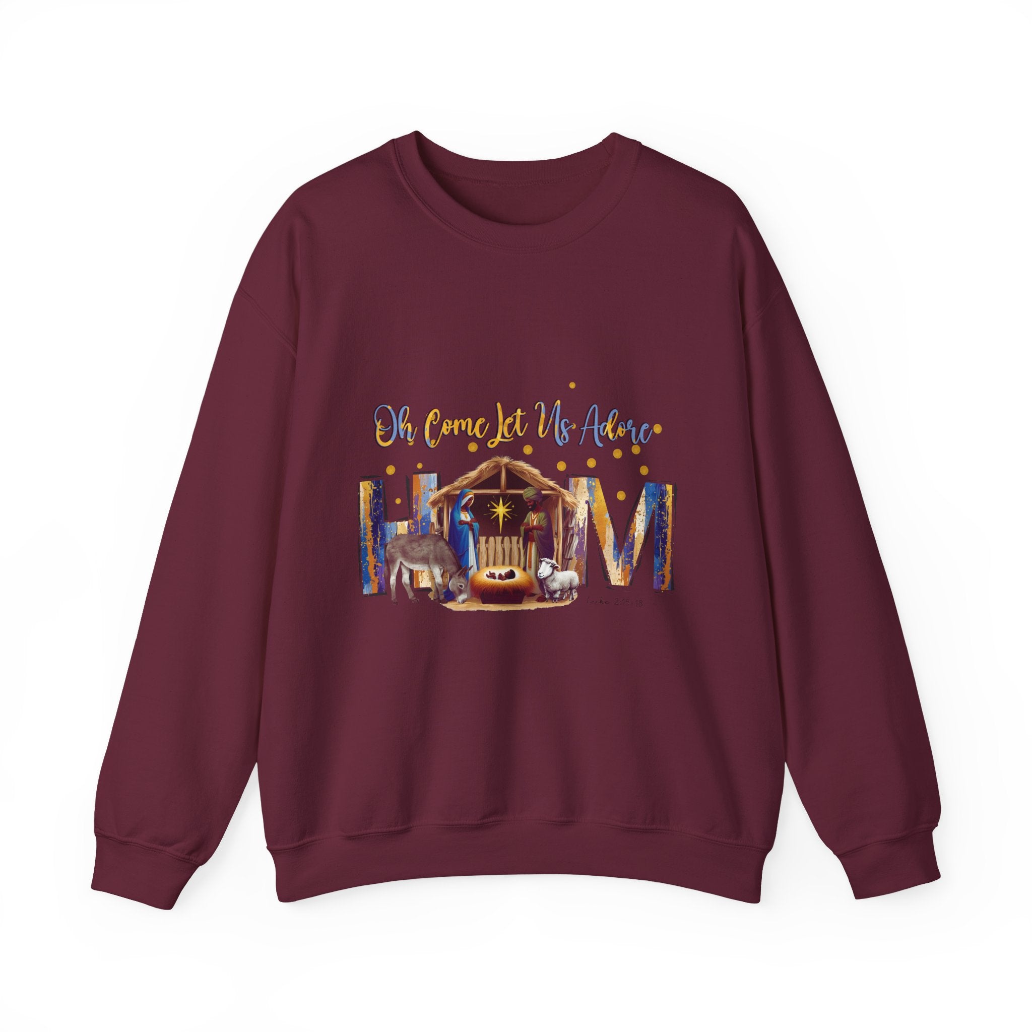Christmas Nativity Sweatshirt — "Oh Come Let Us Adore Him" Cozy Holiday Crewneck