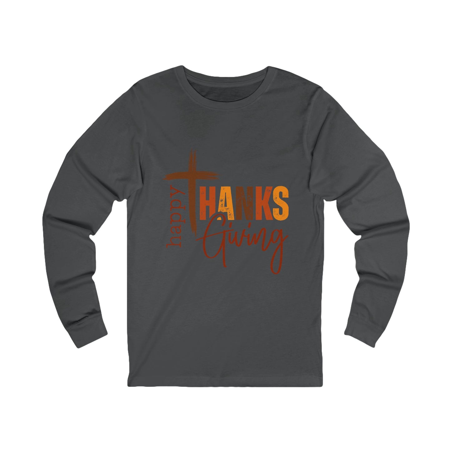 Thanksgiving Long Sleeve Tee — "Happy Thanksgiving" Cross Design