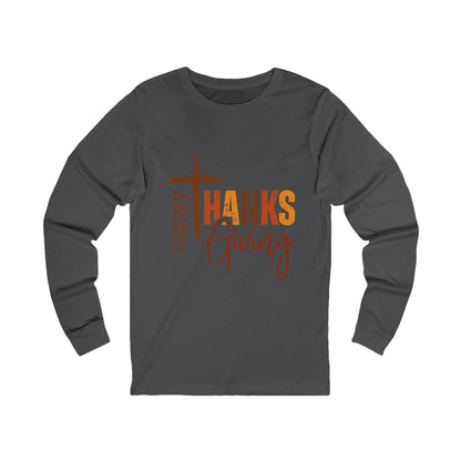 Thanksgiving Long Sleeve Tee — "Happy Thanksgiving" Cross Design