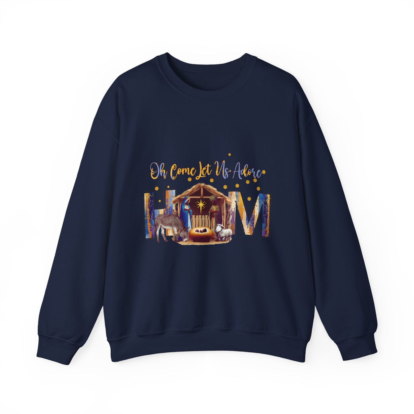 Christmas Nativity Sweatshirt — "Oh Come Let Us Adore Him" Cozy Holiday Crewneck