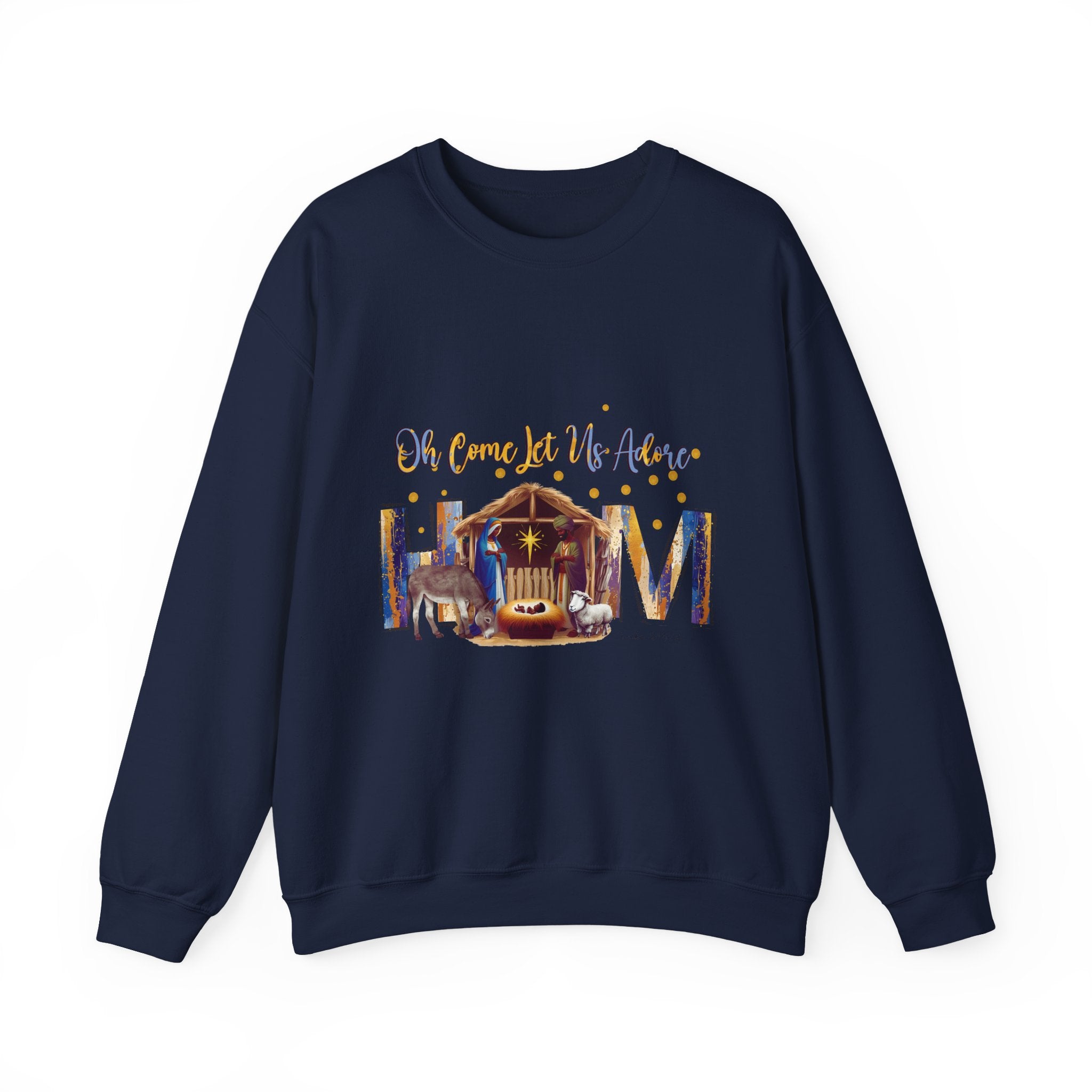 Christmas Nativity Sweatshirt — "Oh Come Let Us Adore Him" Cozy Holiday Crewneck