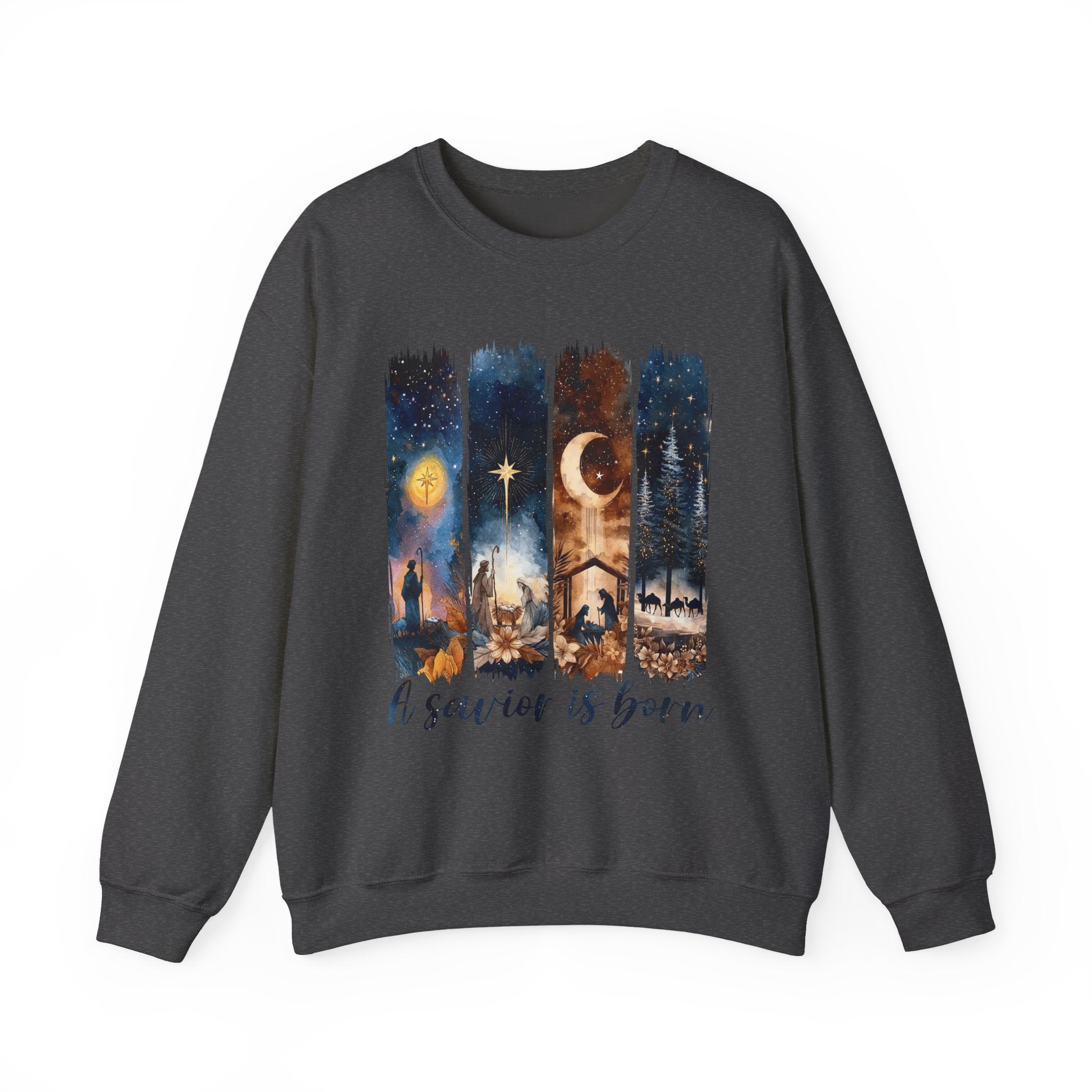 Christmas Nativity Crewneck Sweatshirt — "A Savior Is Born" Graphic