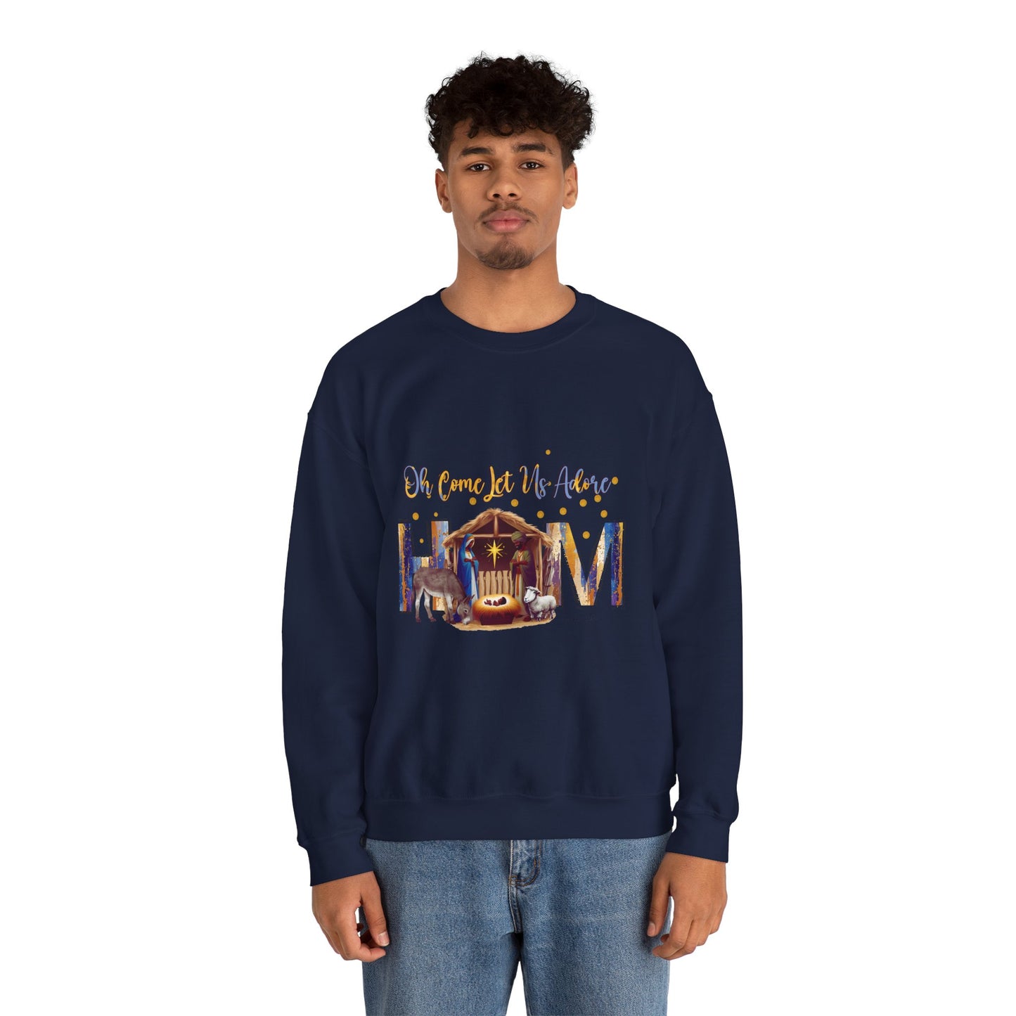 Christmas Nativity Sweatshirt — "Oh Come Let Us Adore Him" Cozy Holiday Crewneck