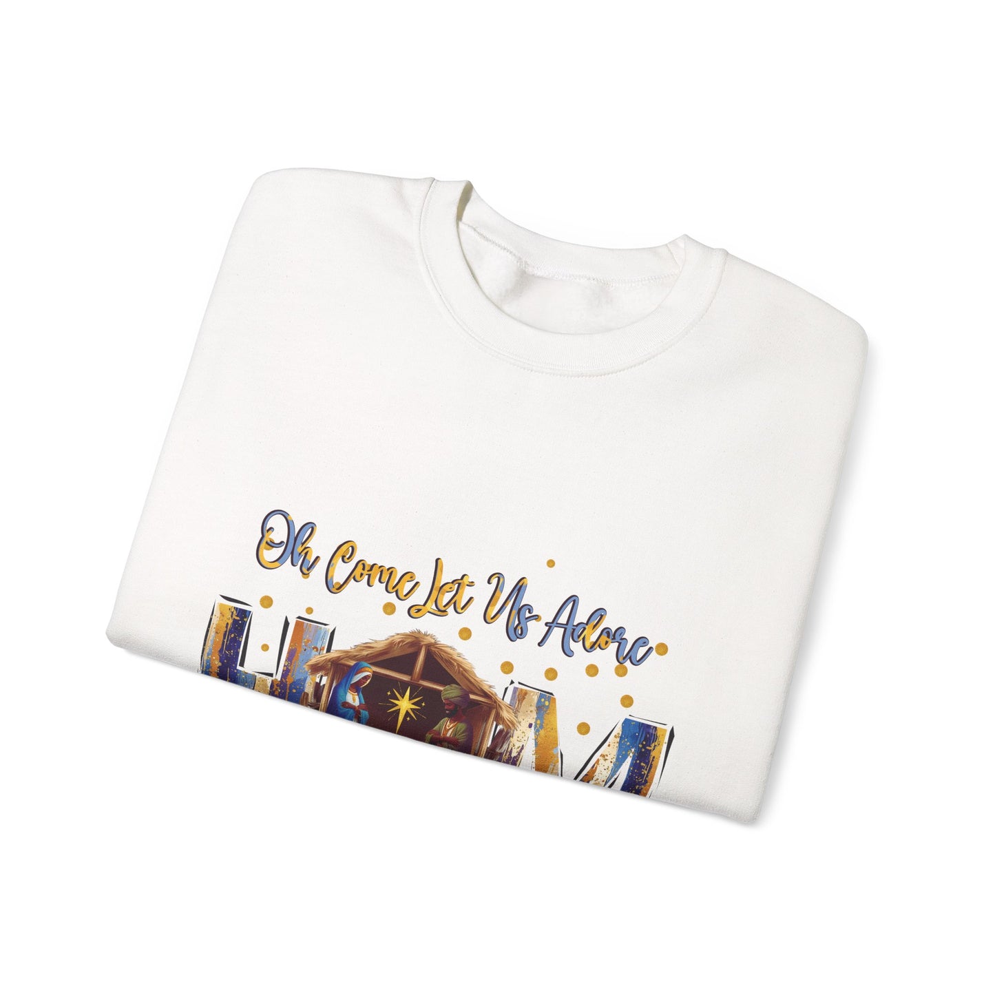 Christmas Nativity Sweatshirt — "Oh Come Let Us Adore Him" Cozy Holiday Crewneck