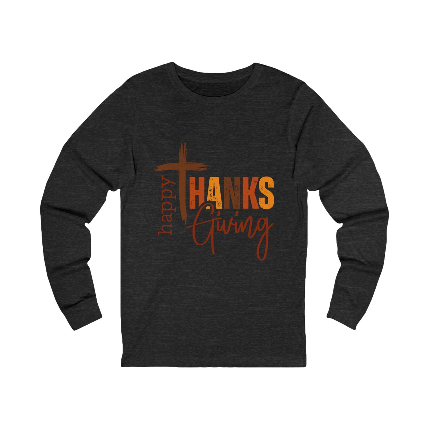 Thanksgiving Long Sleeve Tee — "Happy Thanksgiving" Cross Design