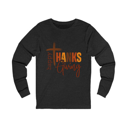 Thanksgiving Long Sleeve Tee — "Happy Thanksgiving" Cross Design