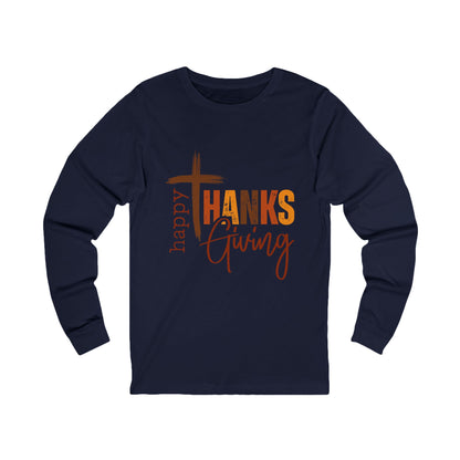 Thanksgiving Long Sleeve Tee — "Happy Thanksgiving" Cross Design