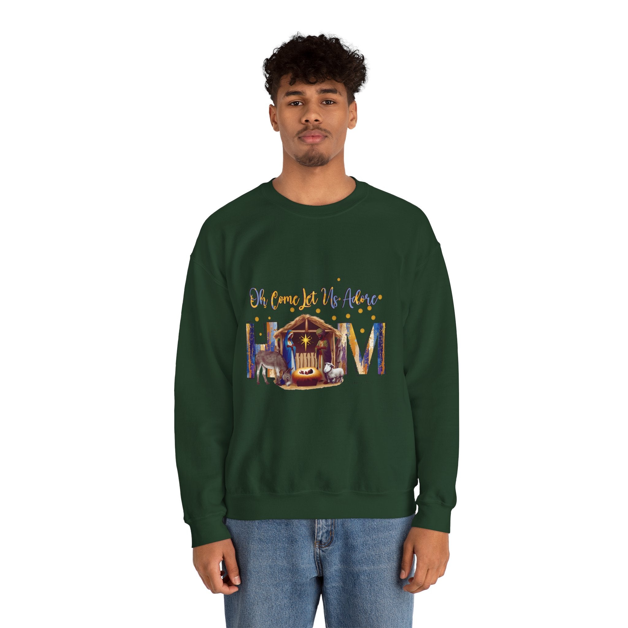Christmas Nativity Sweatshirt — "Oh Come Let Us Adore Him" Cozy Holiday Crewneck