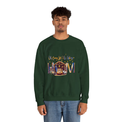 Christmas Nativity Sweatshirt — "Oh Come Let Us Adore Him" Cozy Holiday Crewneck