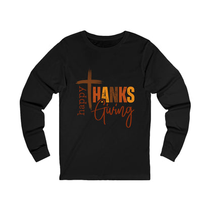 Thanksgiving Long Sleeve Tee — "Happy Thanksgiving" Cross Design