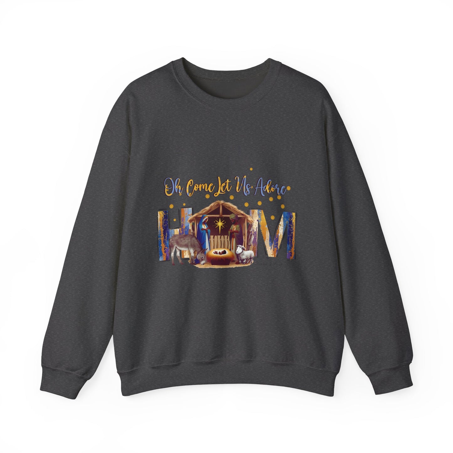 Christmas Nativity Sweatshirt — "Oh Come Let Us Adore Him" Cozy Holiday Crewneck