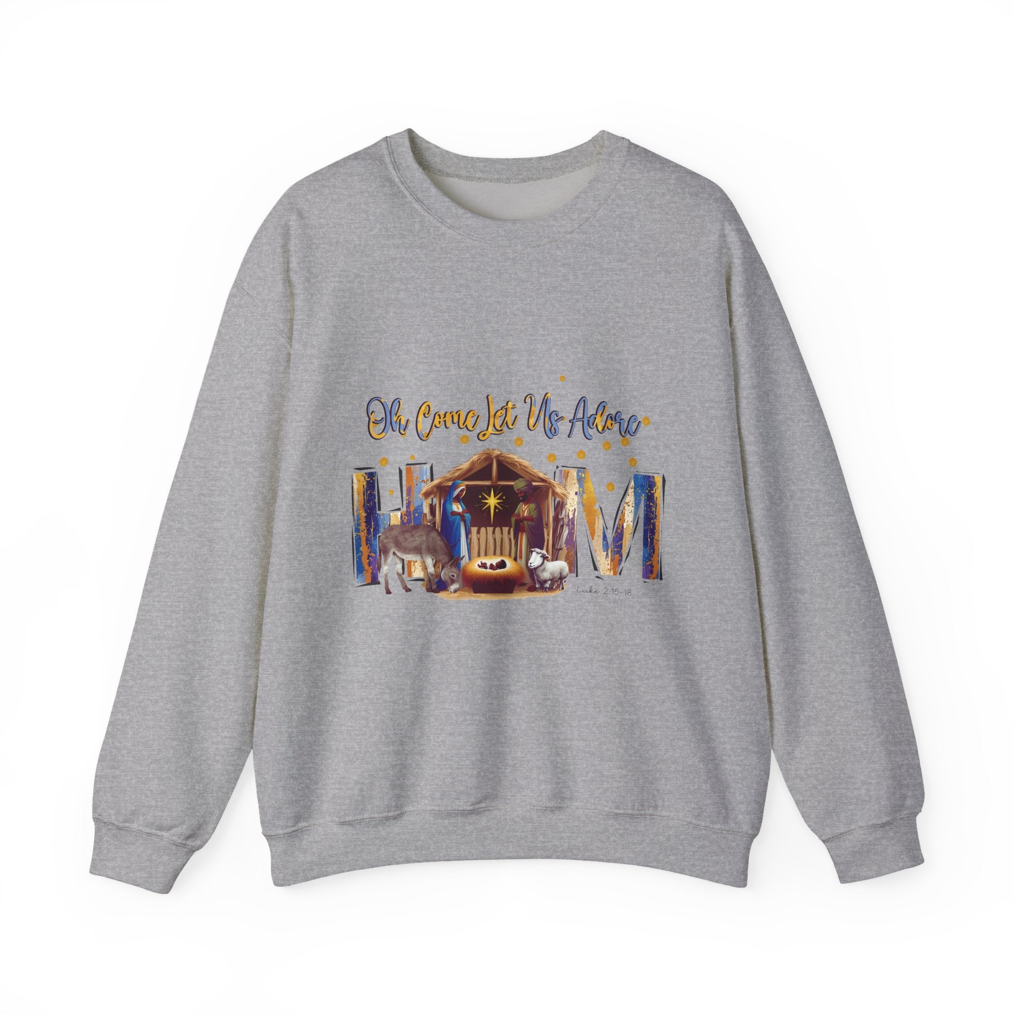 Christmas Nativity Sweatshirt — "Oh Come Let Us Adore Him" Cozy Holiday Crewneck