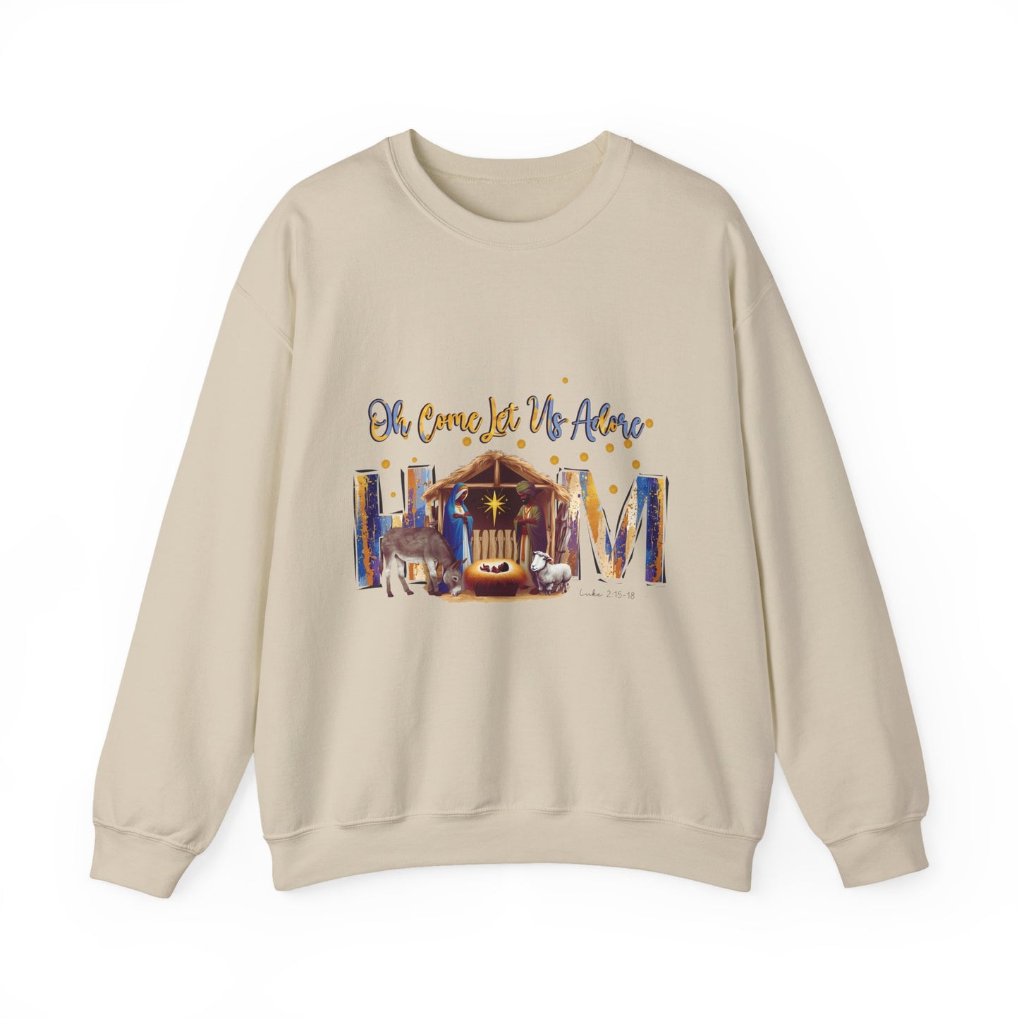 Christmas Nativity Sweatshirt — "Oh Come Let Us Adore Him" Cozy Holiday Crewneck