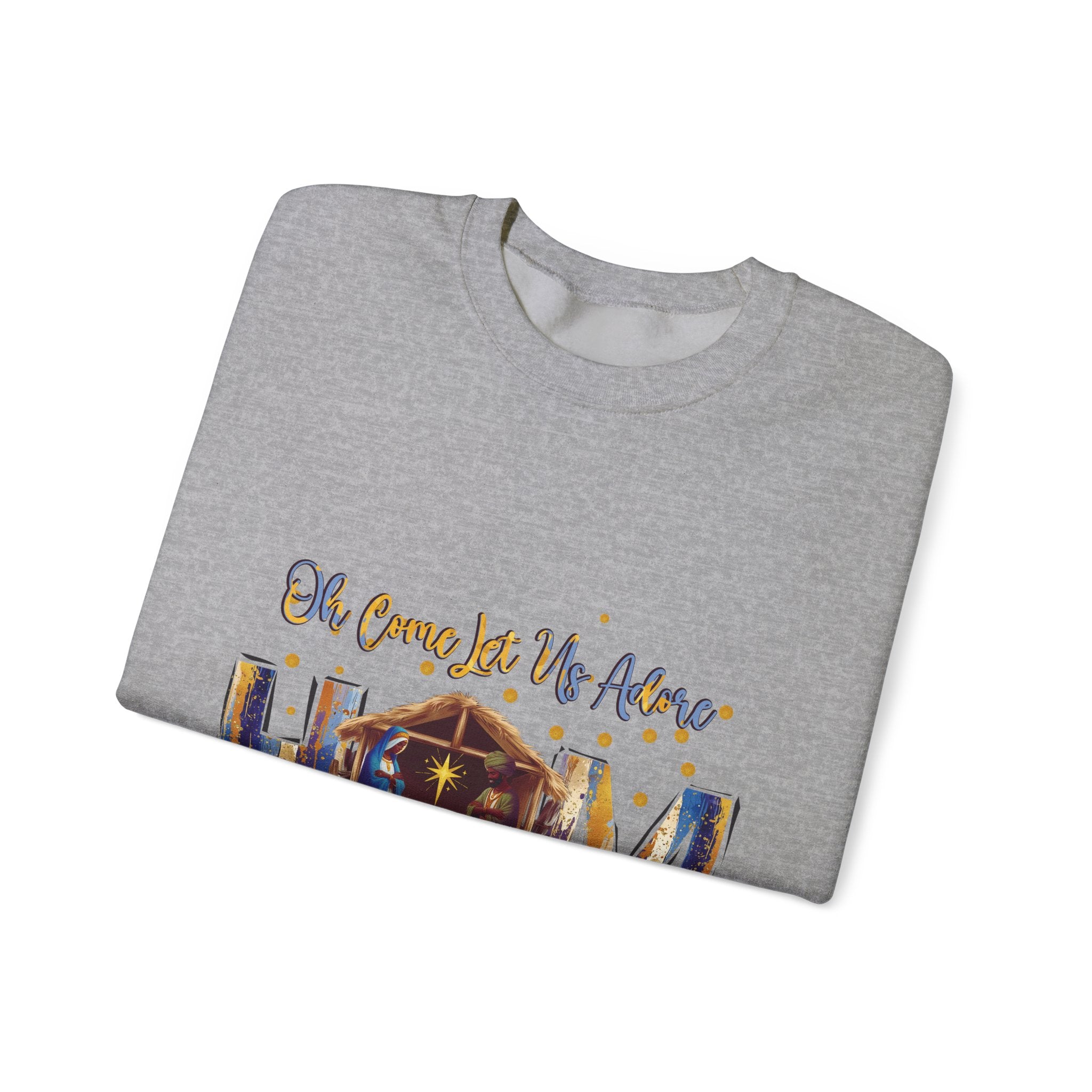 Christmas Nativity Sweatshirt — "Oh Come Let Us Adore Him" Cozy Holiday Crewneck