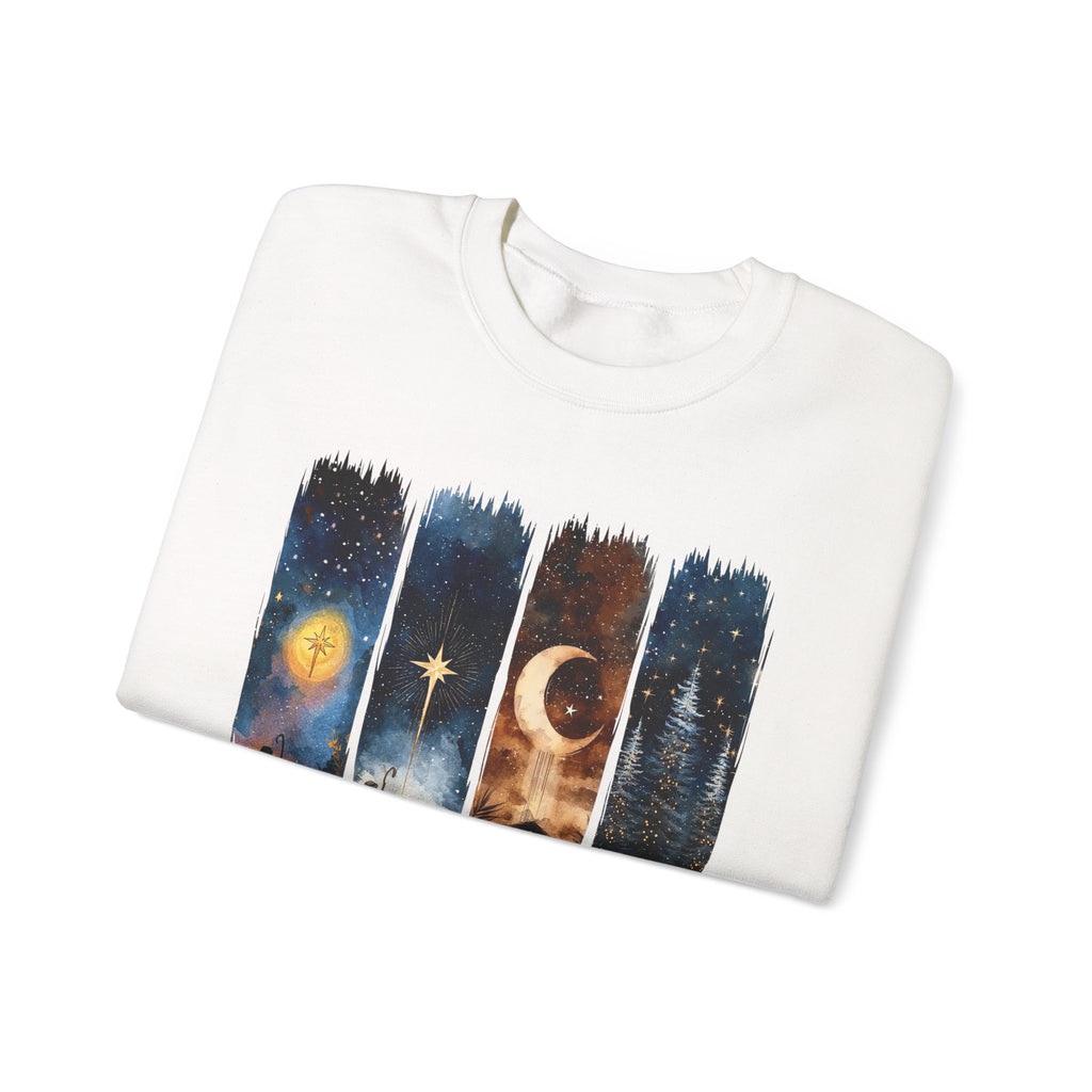 Christmas Nativity Crewneck Sweatshirt — "A Savior Is Born" Graphic