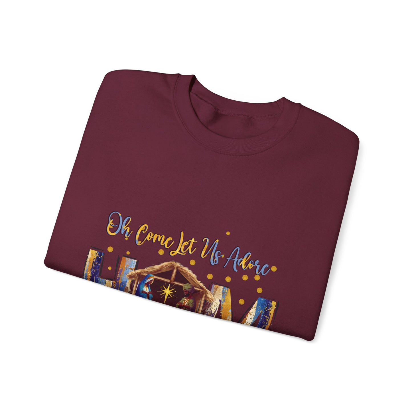 Christmas Nativity Sweatshirt — "Oh Come Let Us Adore Him" Cozy Holiday Crewneck