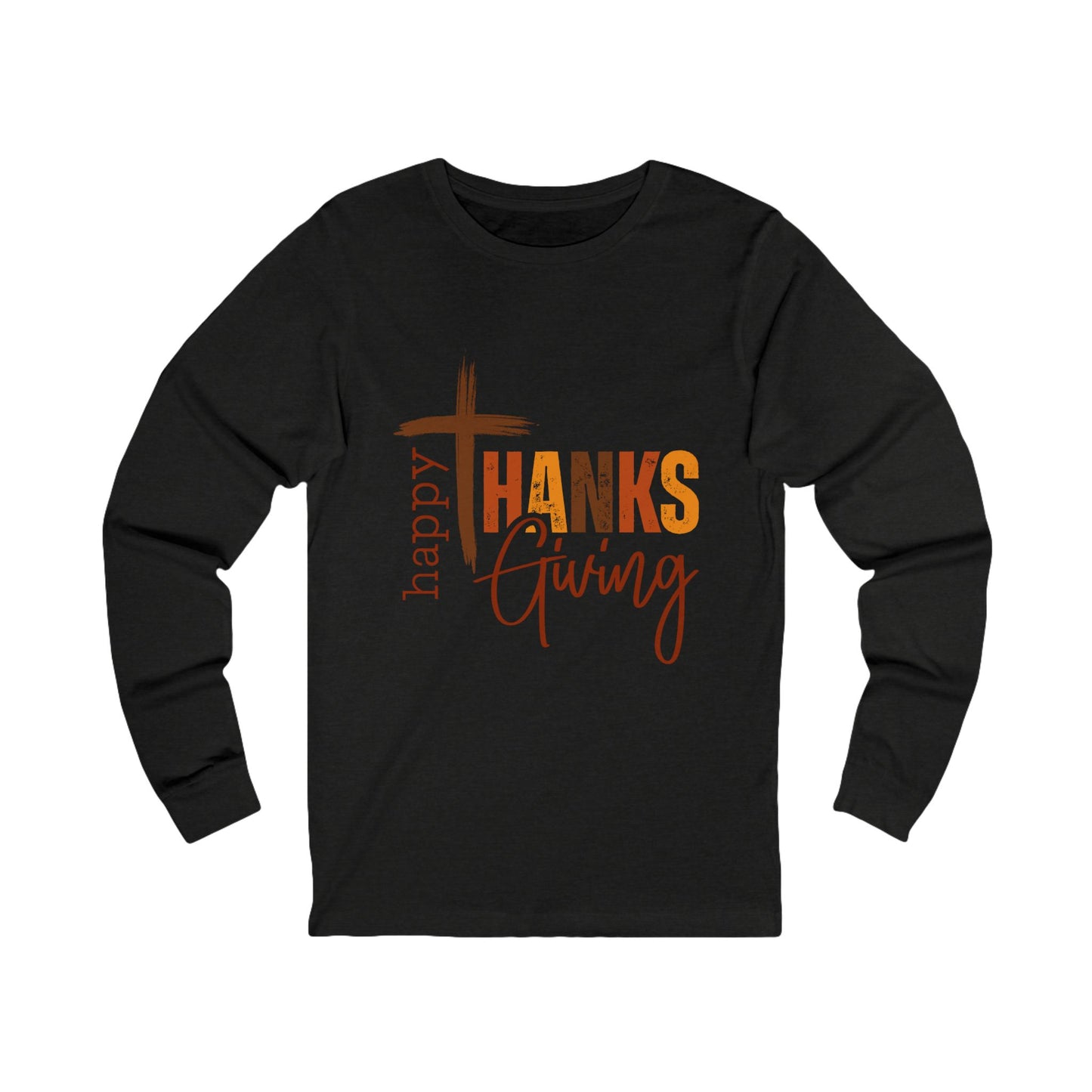 Thanksgiving Long Sleeve Tee — "Happy Thanksgiving" Cross Design