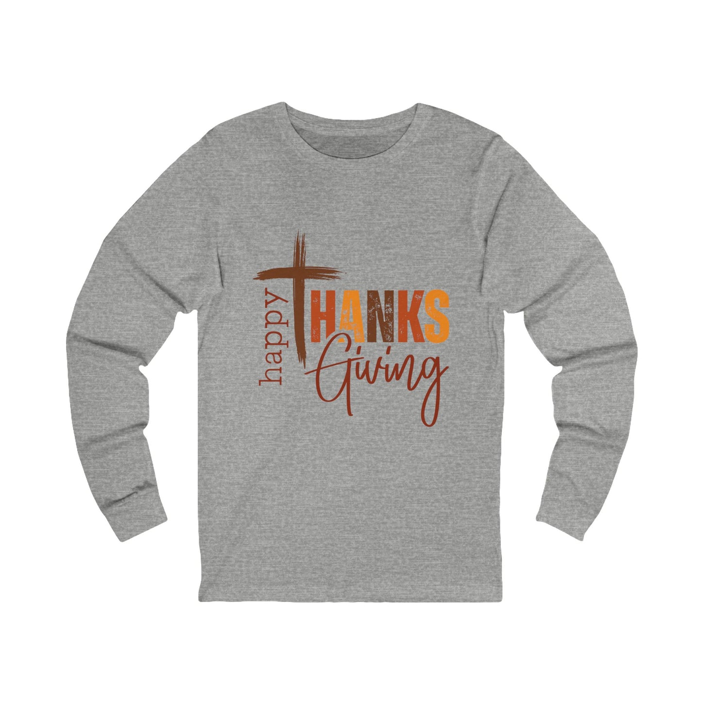 Thanksgiving Long Sleeve Tee — "Happy Thanksgiving" Cross Design