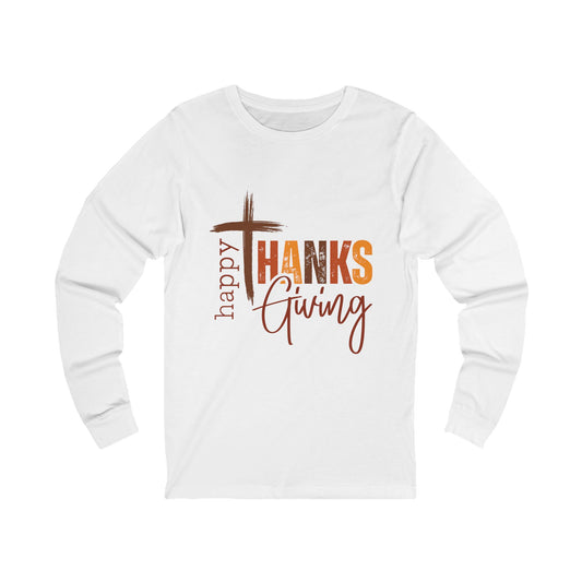 Thanksgiving Long Sleeve Tee — "Happy Thanksgiving" Cross Design