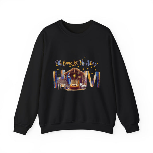 Christmas Nativity Sweatshirt — "Oh Come Let Us Adore Him" Cozy Holiday Crewneck