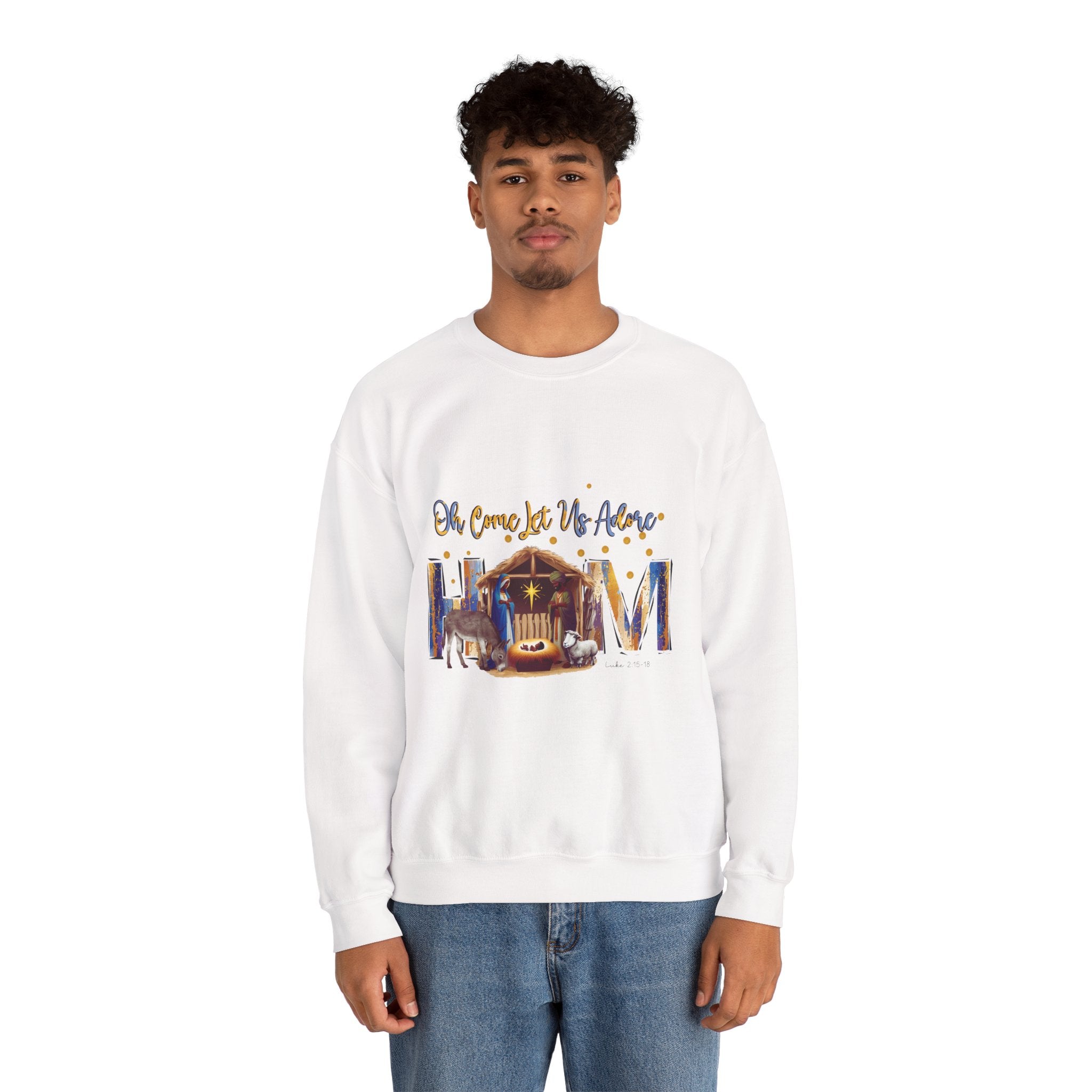 Christmas Nativity Sweatshirt — "Oh Come Let Us Adore Him" Cozy Holiday Crewneck