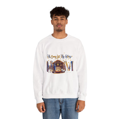 Christmas Nativity Sweatshirt — "Oh Come Let Us Adore Him" Cozy Holiday Crewneck