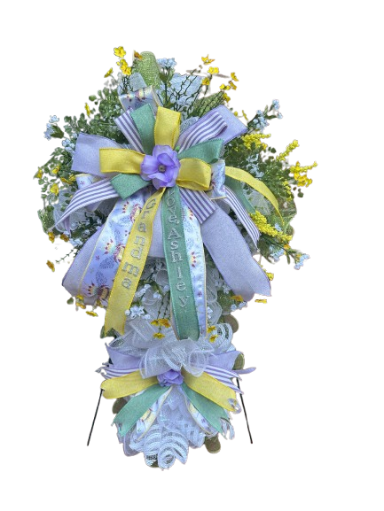 Customized Memorial Standing Spray/Wreath – Custom Ribbon Tribute